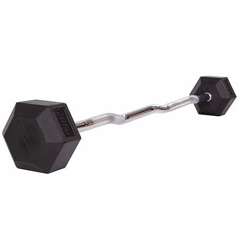Штанга фіксована вигнута погумована Zelart 6231-20 довжина 95 см 20 кг, фото 1