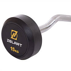 Штанга фіксована вигнута прогумована Zelart 2687-15 довжина 95 см 15 кг, фото 4