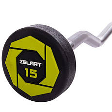 Штанга фіксована вигнута поліуретанова Zelart 2690-15 довжина 104 см 15 кг, фото 3