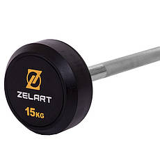 Штанга фіксована пряма гумова Zelart 2685-15 довжина 95 см 15 кг, фото 4