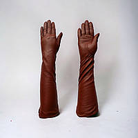 Перчатки кожаные женские высокие 45 см на шёлковой подкладке тёмно-рыжие Kasablanka 1083_7,5