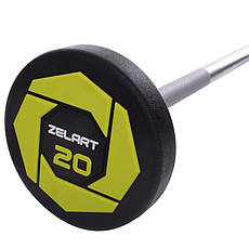 Штанга фіксована пряма поліуретанова Zelart 2689-20 довжина 104 см 20 кг, фото 4