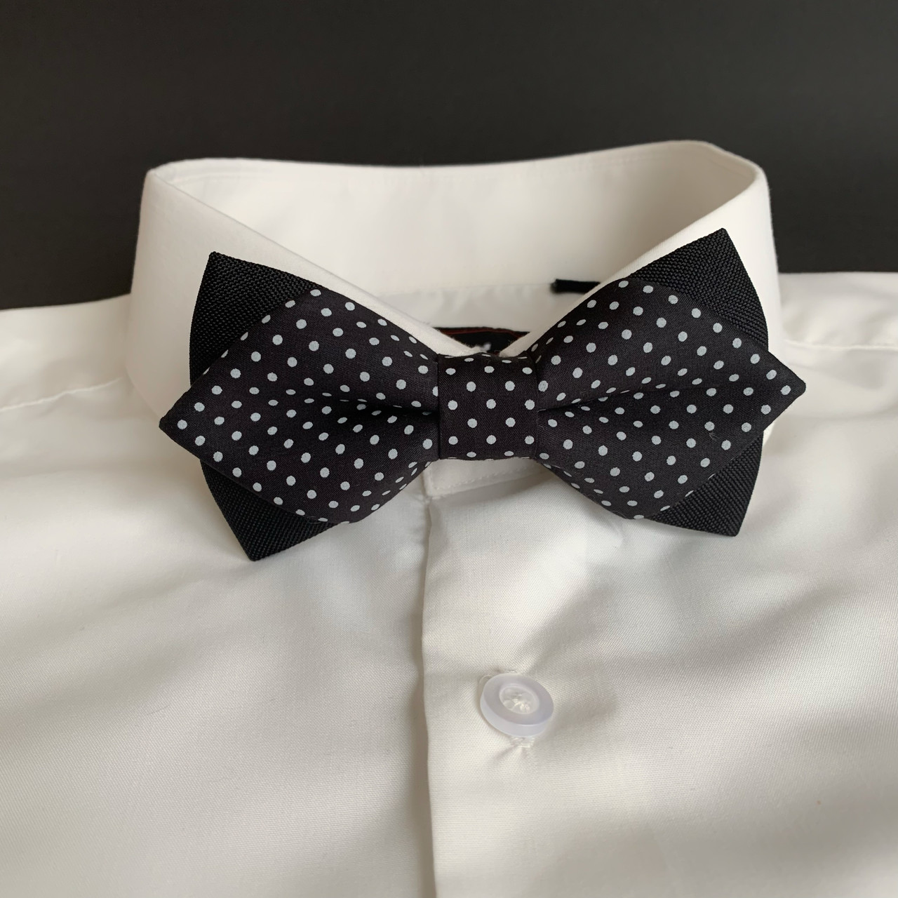 Краватка-метелик I&M Craft діамант, чорний у білий горошок (100135N)