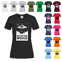 Черная женская футболка Out of this world 2 (22-21)