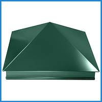 Крышка на забо 370 х 370 мм из полимерной стали, Зеленый Ral-6005 Формы пирамидки на крипичный забор