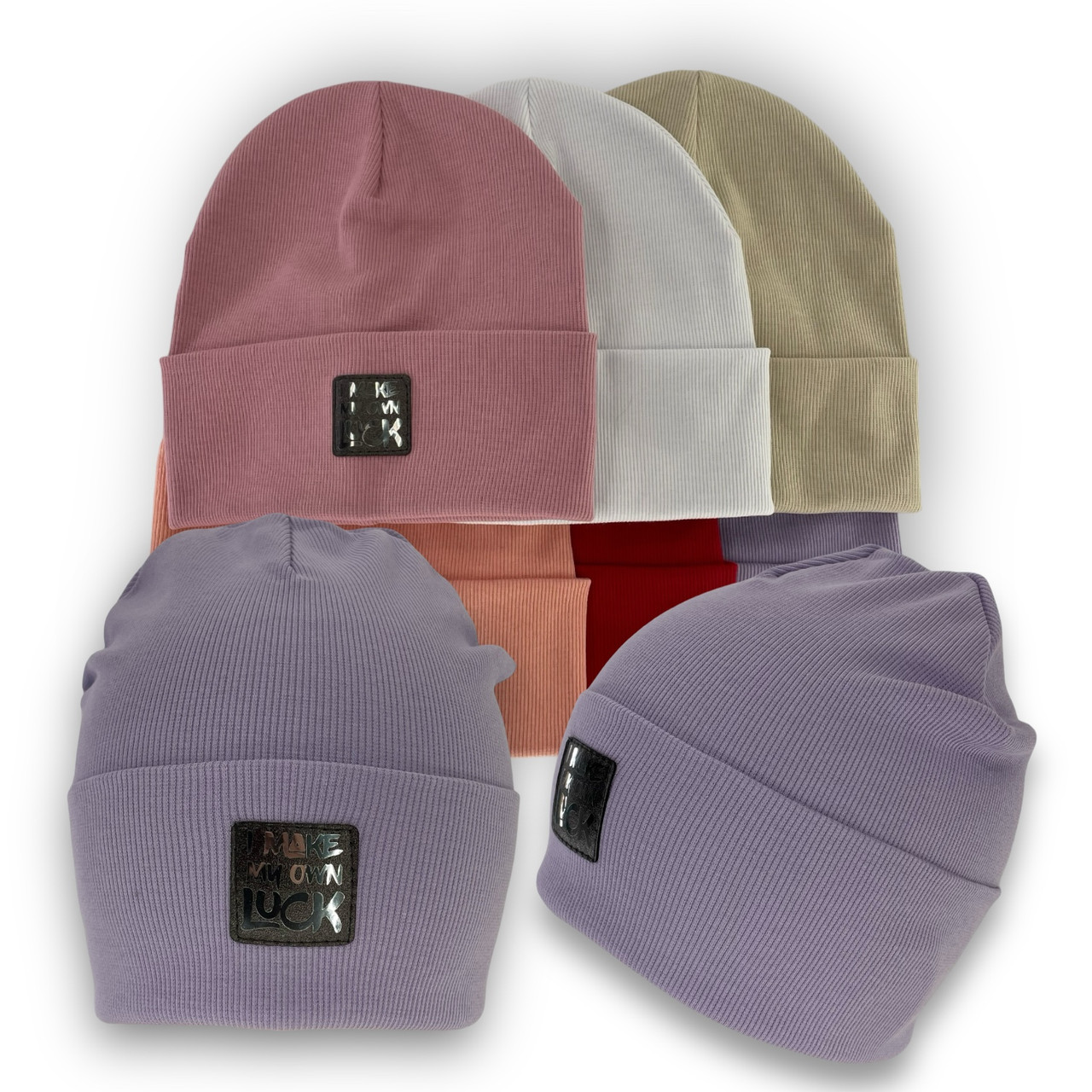 ОПТ Трикотажна шапка з закотом для дівчинки, р. 50-54 (5 шт./набір), фото 1