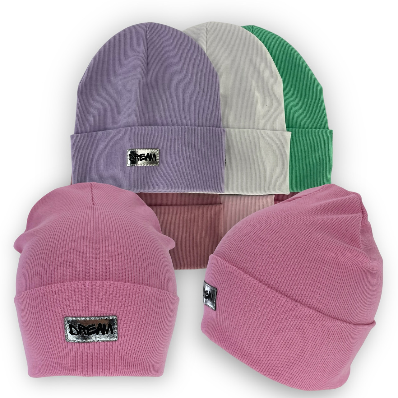 ОПТ Трикотажна шапка з закотом для дівчинки, р. 50-54 (5 шт./набір), фото 1