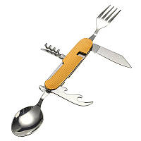 Туристический набор складной (мультитул) 6 в 1 (ложка, вилка, нож, открывалка, штопор) Gold ka