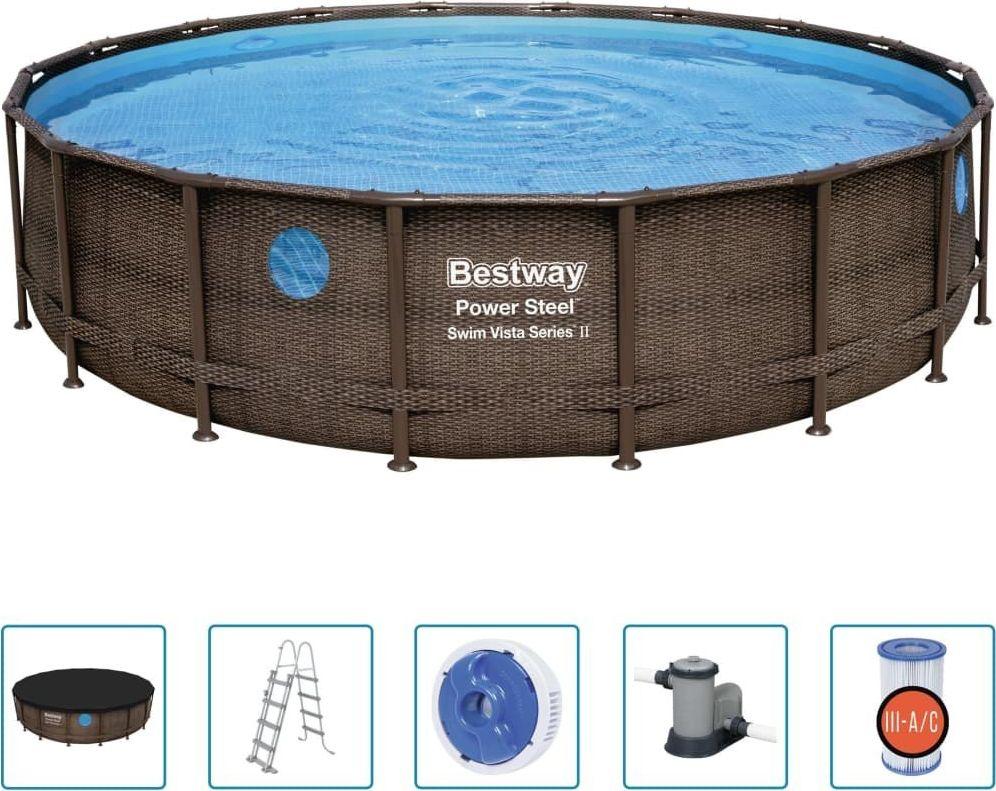 Басейн каркасний 6в1 Bestway 56977 Power Steel 549 см - коричневий, фото 1