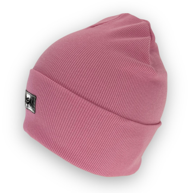 Одинарная трикотажная шапка с отворотом для девочки