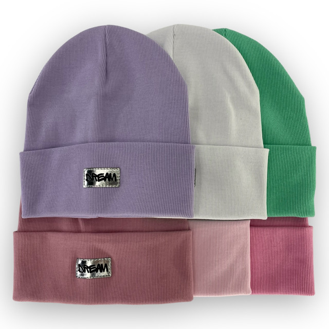 Одинарная трикотажная шапка с отворотом для девочки