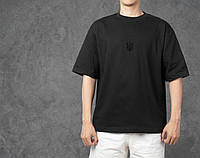Мужская футболка оверсайз с Гербом Украины молодежная, летняя свободная футболка Тризуб черная