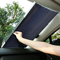 Солнцезащитная выдвижная шторка на лобовое стекло авто 70х155 см 4 присоски, ткань - фольга Серая ka