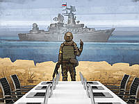 Флізелінові фотошпалери з малюнком 3д патріотичні "Російський військовий корабель" великі