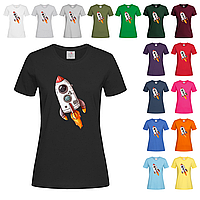 Черная женская футболка Ракета в космос принт (22-27)