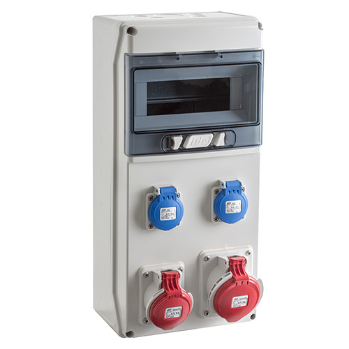 Щит з розетками 16A 4P, 32A 4P, 2xSchuko, IDE CSN9PT/RR на 9 модулів IP44 SV9302, фото 1