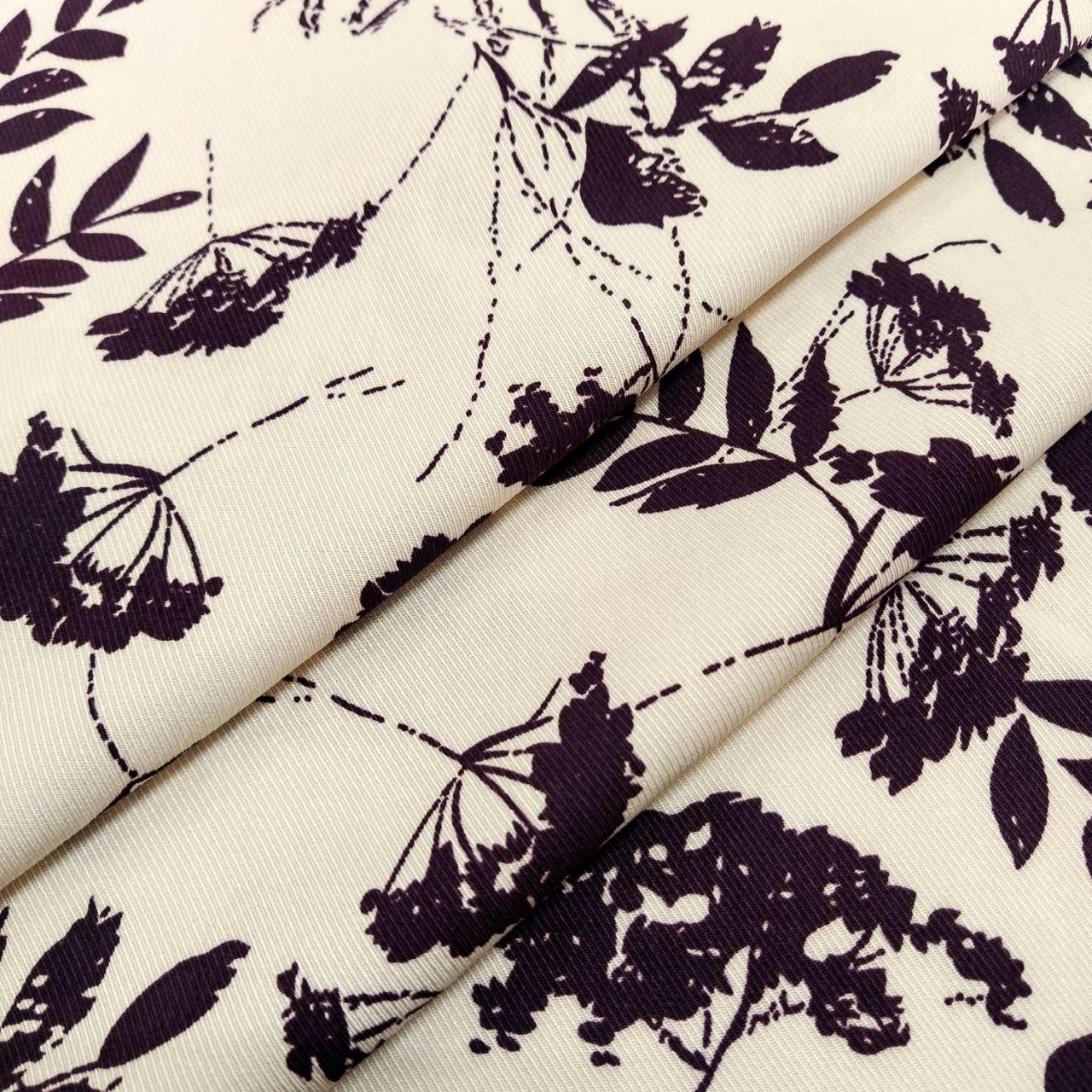 Відріз 1,3м штапель твіл принт коричневі квіти на молочному фоні, фото 1