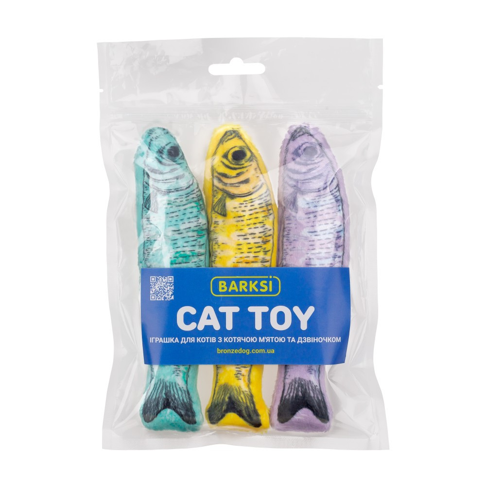 Іграшка для котів Barksi Рибки Шпроти з котячою м'ятою і дзвіночком, фото 1
