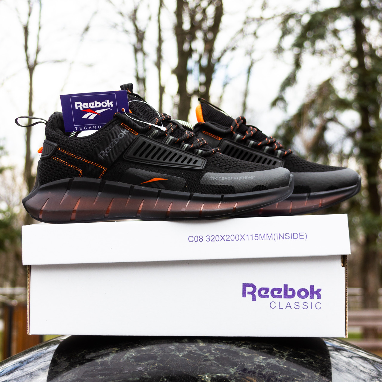 SALE Кросівки Reebok Zig Kinetica сітка чорні з помаранчевим, фото 1