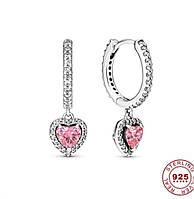 Сережки с розовым сердечком из серебра 925 пробы