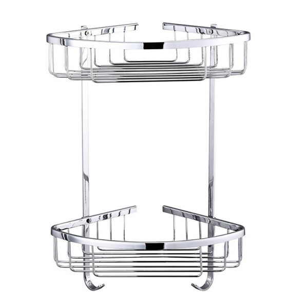 Поличка в душову TOPAZ 4124 подвійна кутова з гачками, латунь, фото 1