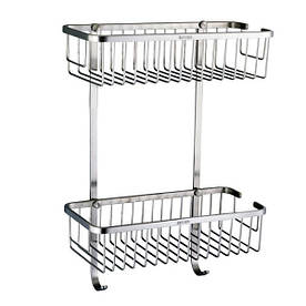 Поличка в ванну подвійна Globus Lux SQ9488 з гачками, нержавійка SUS304