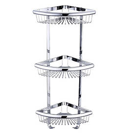 Поличка в душову кутова потрійна TOPAZ 4115-3 з гачками, латунь