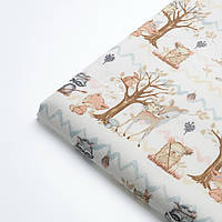 Лоскут фланели "Пудровые лисички, вигвамы, деревья" на белом фоне, размер 35*240 см