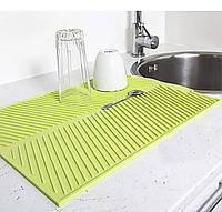 Силіконовий килимок для сушіння посуду зі зливом підставка-килимок для мокрого посуду 39х25 см