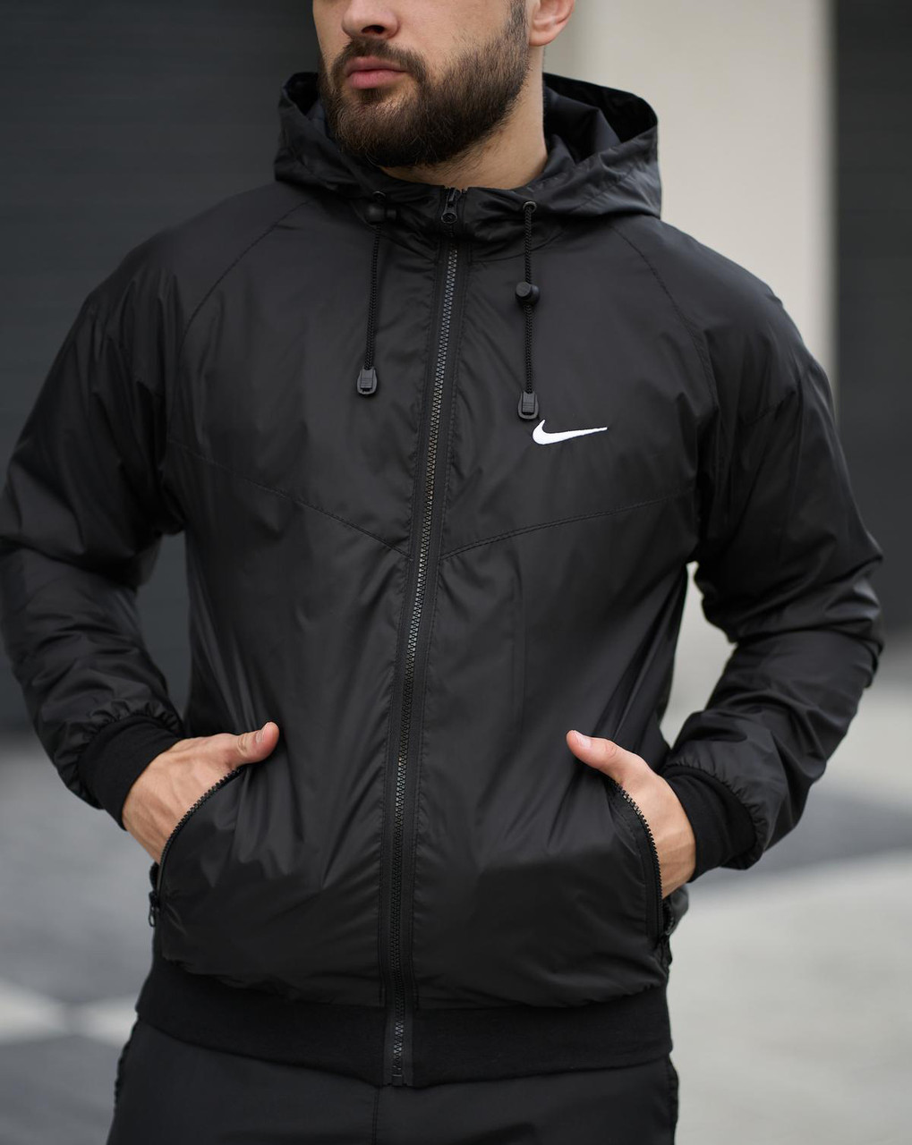 Куртка Nike Windrunner чоловіча весняна чорна демісезонна вітровка Найк розміри s m l xl xxl 3xl колір чорний