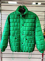 Куртка жіноча демісезонна стьобана КВАДРАТИ з кишенями норма розміри 42-44, зеленого кольору