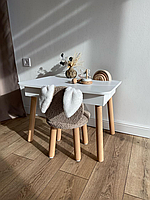 Детский стол и 1 стул (деревянный стульчик 1 шт с мягким сиденьем и спинкой и стол с пеналом)