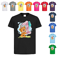 Черная детская футболка С принтом цифра 1 и медведь (23-1-1-1)