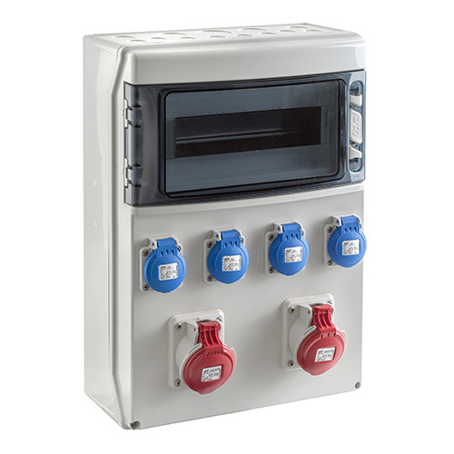 Щит з розетками 2x16A 4P, 4xSchuko IDE CSN12PT на 12 модулів IP44 SV12100, фото 1