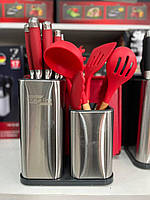Ножи + кухонная утварь на подставке 17 предметов – красный Zepline ZP-047