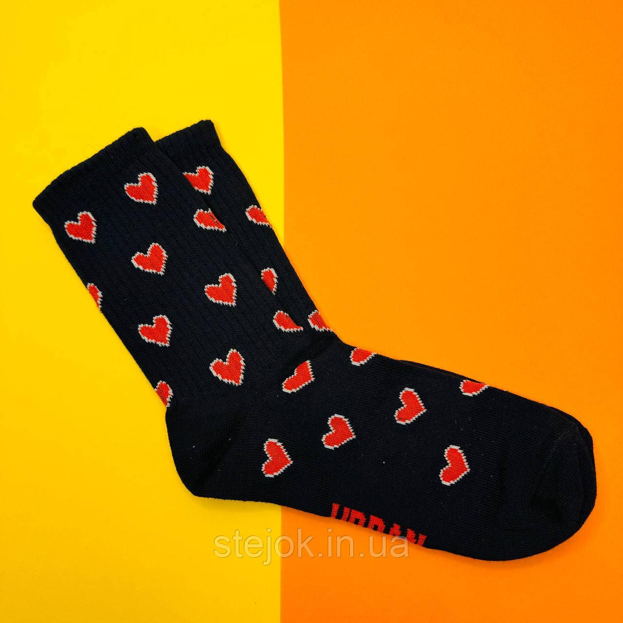 Шкарпетки жіночі "Сердечка" середні, розмір 36-40, колір темно-синій із дрібними сердечками, фото 1