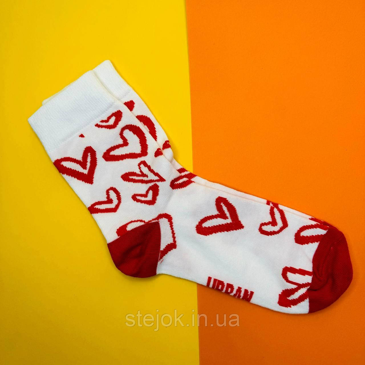 Шкарпетки жіночі "Сердечка" середні, розмір 36-40, колір білий із великими сердечками, фото 1