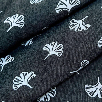 Котон тенсел сорочковий темно-сірий зі світло-блакитними квітами