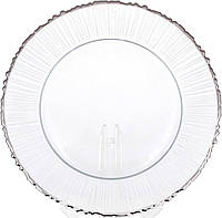 Блюдо сервировочное прозрачное с серебряной каймой 33см, подставная тарелка, стекло ch