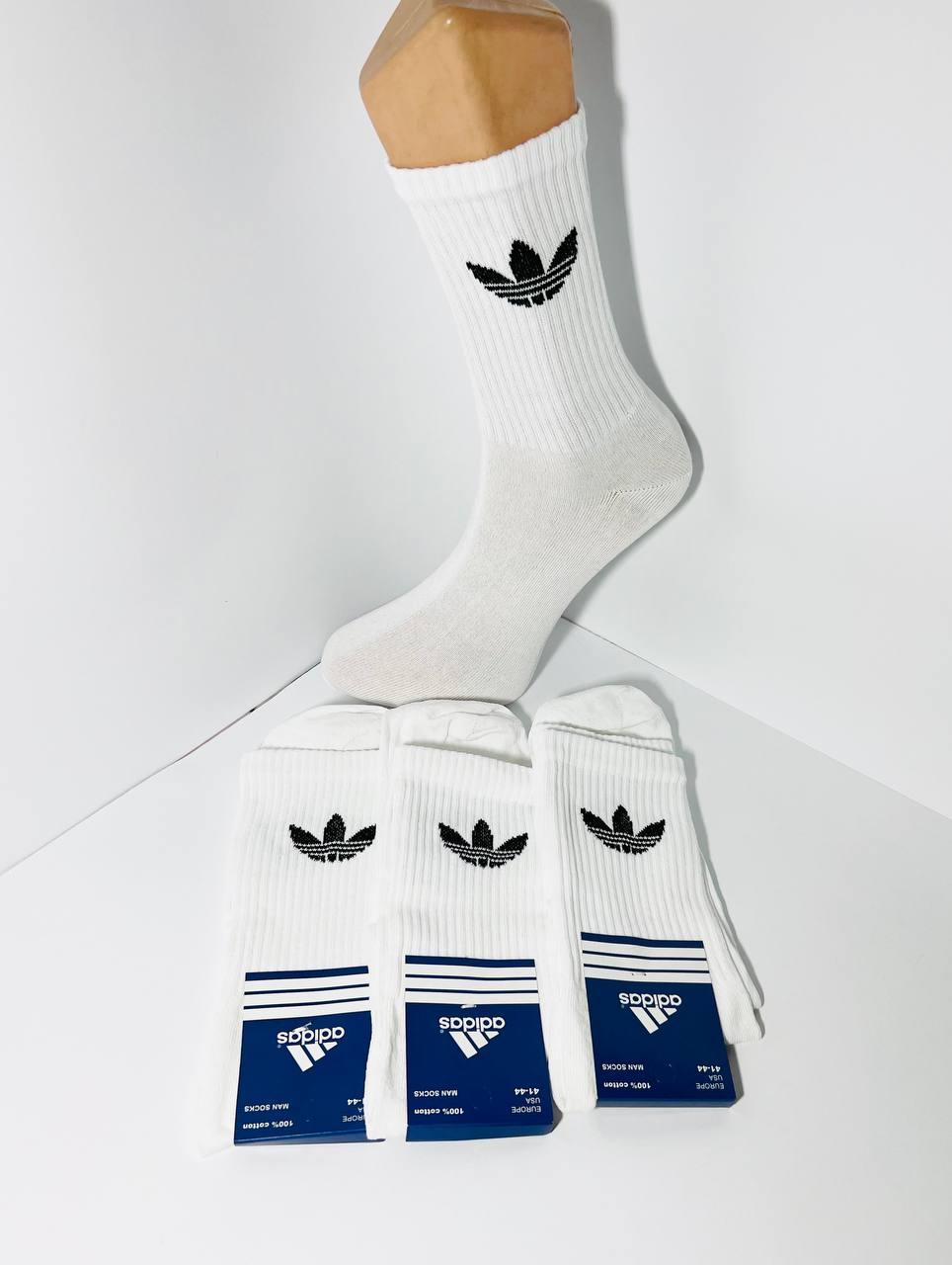 Шкарпетки чоловічі 12 пар демісезонні спортивні високі з бавовни Adidas Туреччина розмір 41-44 білі
