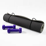Килимок для йоги, фітнесу, спорту (йога мат, каремат) + гантелі для фітнесу 2шт по 0.5кг OSPORT Set 62 (n-0092) Чорно-фіолетовий, фото 6