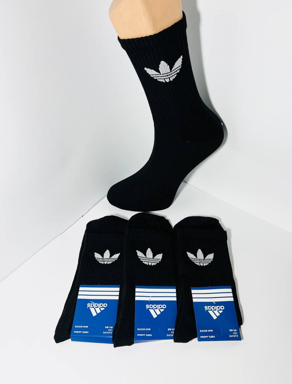 Шкарпетки чоловічі 12 пар демісезонні спортивні високі з бавовни Adidas Туреччина розмір 41-44 чорні
