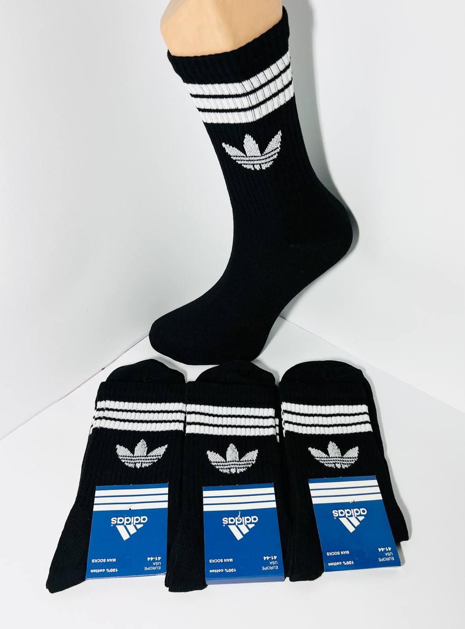 Шкарпетки чоловічі 12 пар демісезонні спортивні високі з бавовни Adidas Туреччина розмір 41-44 чорні