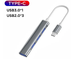 USB Хаб — розгалужувач USB 3.0 з Type-C на 4 USB-порти для ноутбука, комп'ютера, телефона