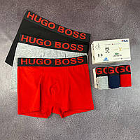 Мужской набор трусов боксеров Hugo Boss 3 штуки брендовые трусы боксеры хуго босс в подарочной коробке