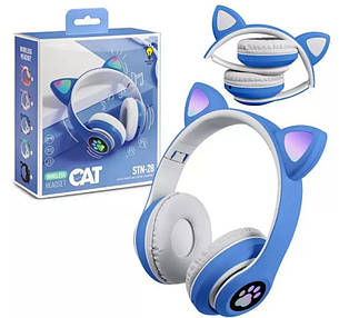 Бездротові дитячі навушники Cat Ear STN-28 з котячими вушками що світяться Bluetooth Сині, фото 3