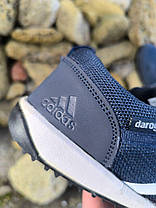 Кроссовки ADIDAS Daroga Dark BLUE темно синие на белой плоской подошве и белыми полосами с фирменым логотипом, фото 5