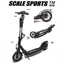 Двоколісний складаний самокат "SCALE SPORTS SS-30 1192181876" дискові гальма і лід ліхтарик (Чорно-синій) 7+, фото 3