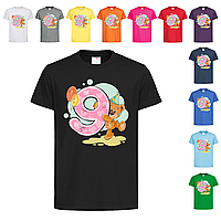 Черная детская футболка С принтом цифра 9 и медведь (23-1-1-8)