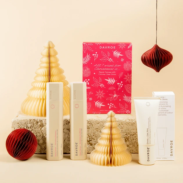 Набір для відновлення волосся Davroe Repair Senses Christmas Xmas Trios Pack with Chroma Clear Gloss